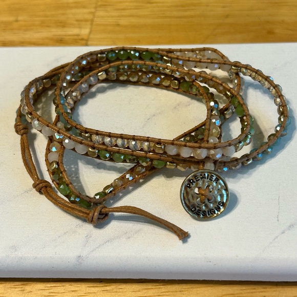 L004 Premier Designs wrap bracelet tan pale green - Picture 1 of 4